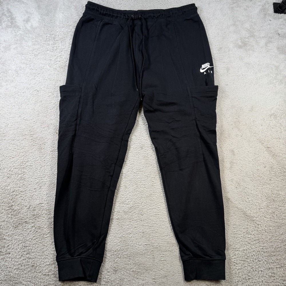 Nike Sweatpants Mens Large Black Air Cargo French Terry Drawstring Joggers Gym